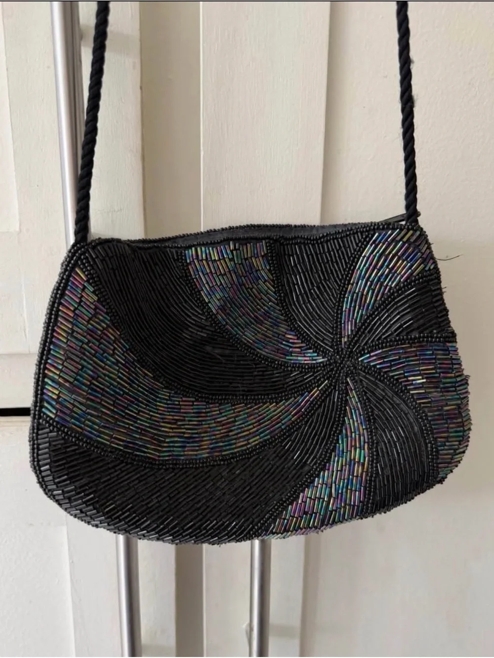 Vintage MCM Beaded Shoulder Bag Multicolor Swirl Pattern